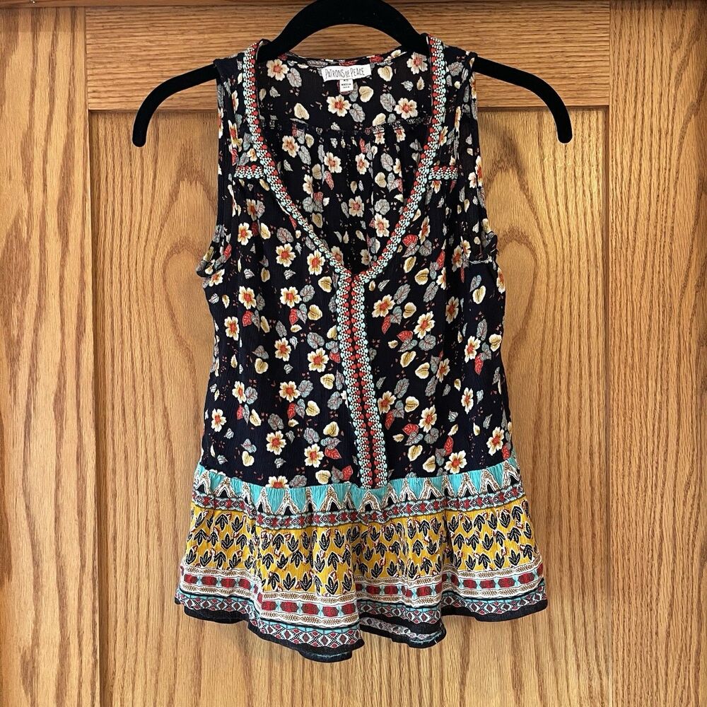 Patrons of Peace Boho Floral Sleeveless Peplum Tank Top XS Anthropologie